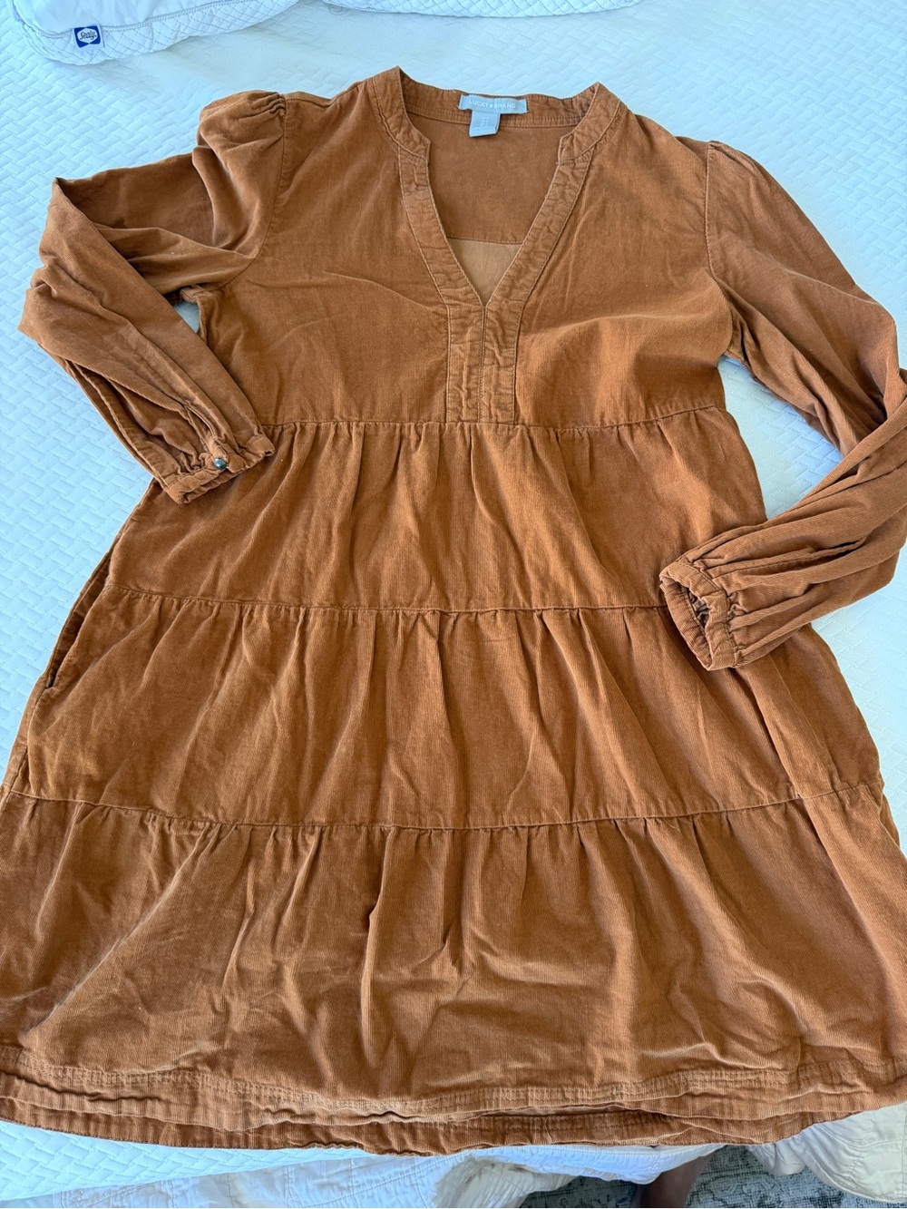 Lucky Brand Tiered V-Neck Mini Dress in Rust Brown